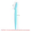A light blue precision eyebrow razor set shown vertically with dimension markings.