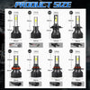 A grid showing various product sizes of 5000K White LED headlight bulbs with turbo cooling fans, labeled H1 through H7.