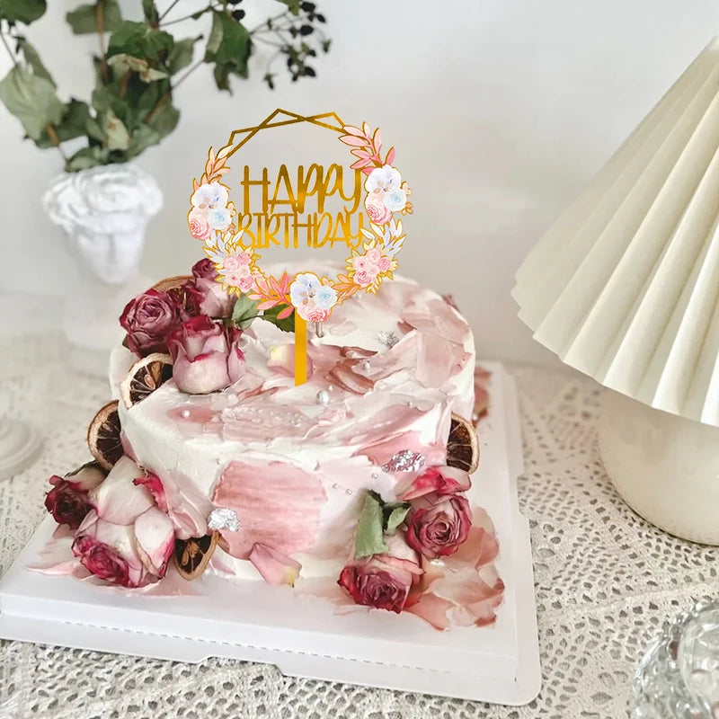 Golden Acrylic Happy Birthday Cake Topper