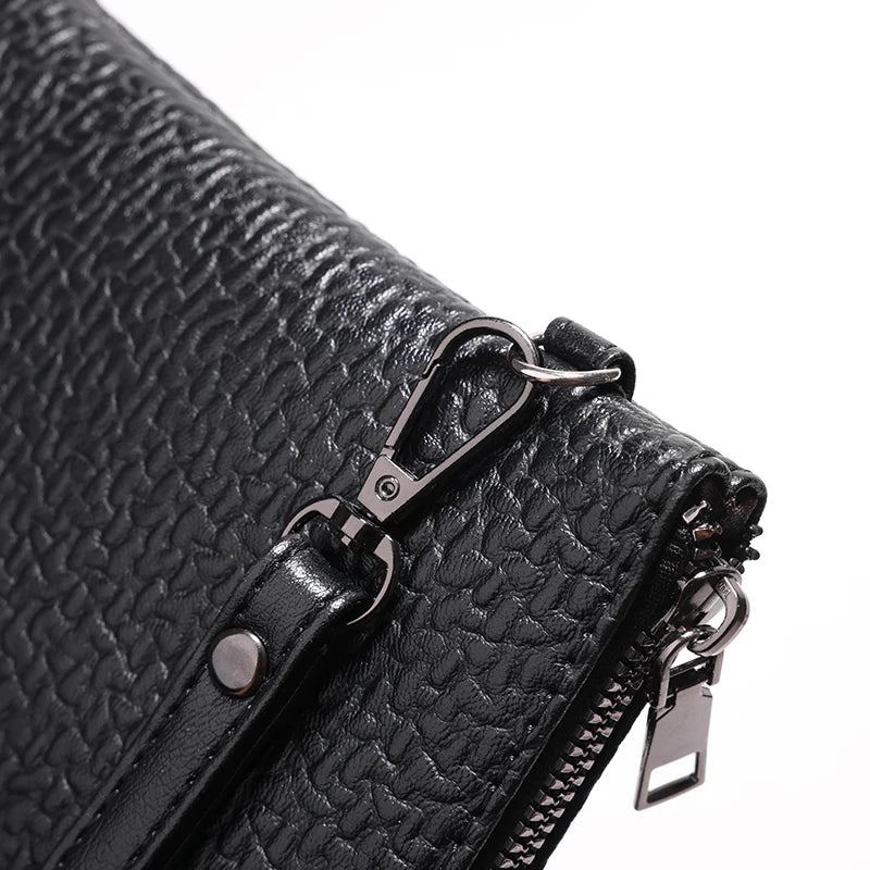 Men's Soft PU Leather Clutch Bag with Zipper Closure