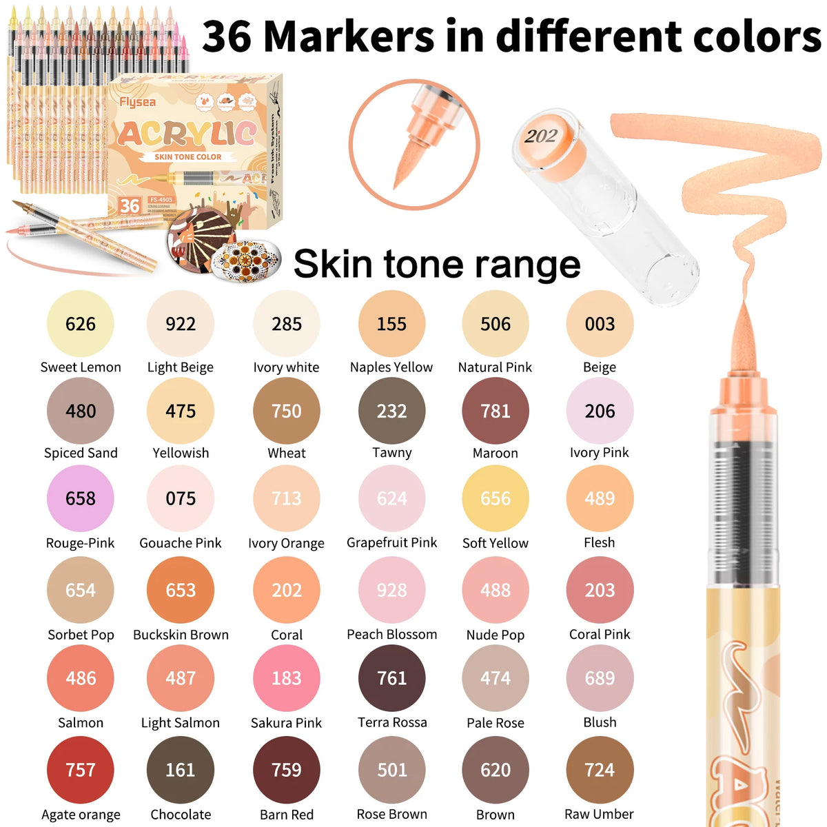 Skin Tone Acrylic Paint Markers, Soft Brush Tip for Portraits & Crafts
