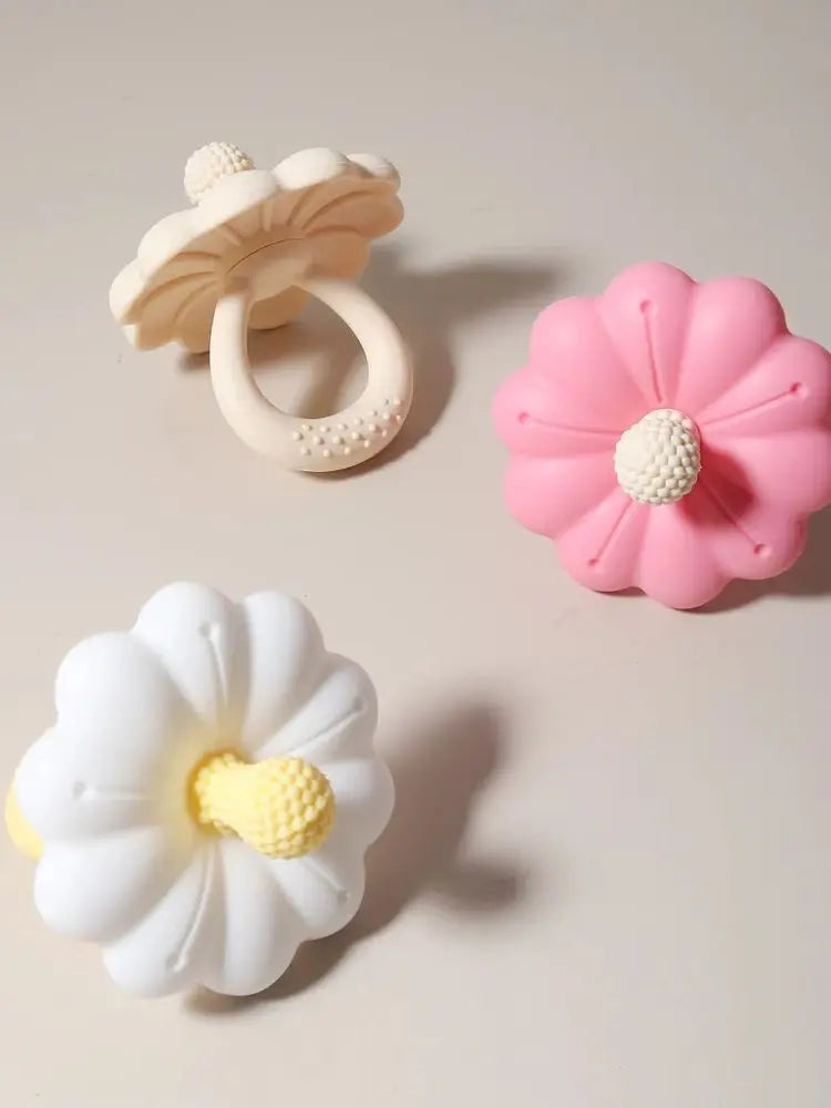 Flower-Shaped Silicone Baby Teether with Easy-Grasp Handle