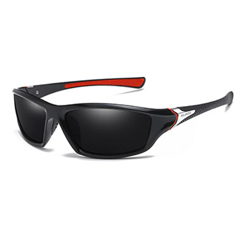 Black polarized sports sunglasses with an orange accent on the temple.