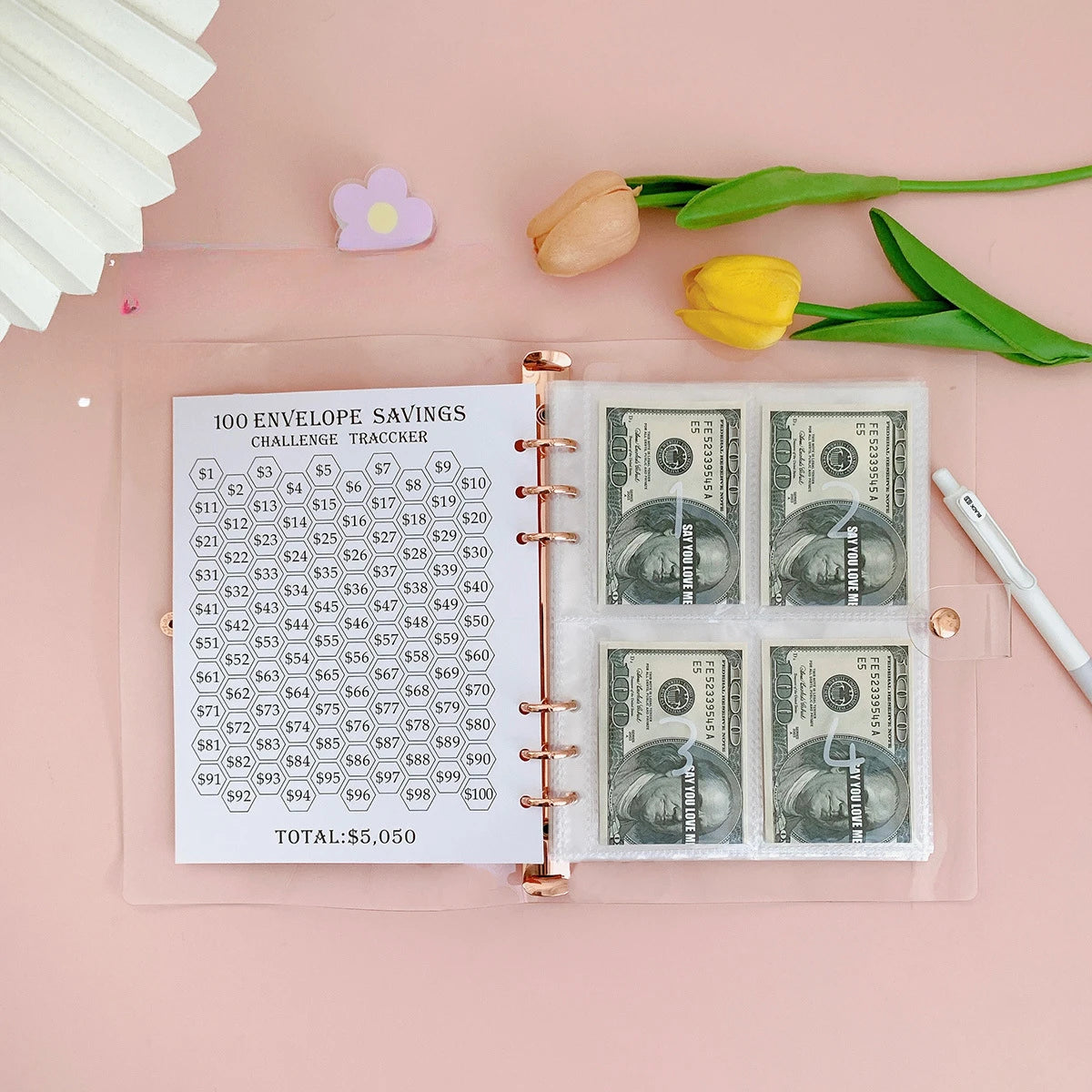 Savings Challenge Binder with Cash Envelopes