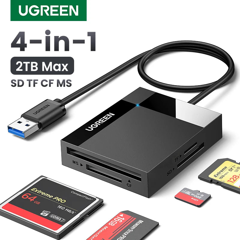4-in-1 USB 3.0 Card Reader with USB-C Adapter