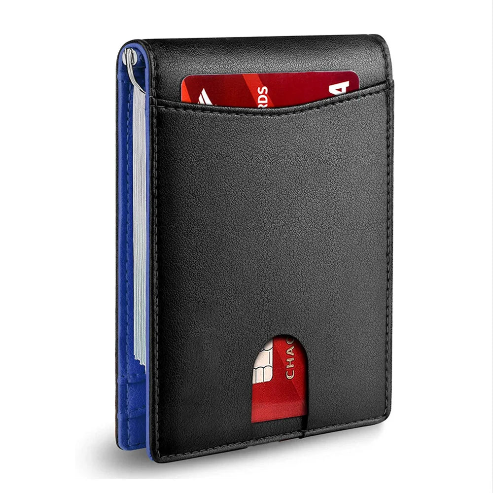 Slim Leather RFID Blocking Wallet with Money Clip