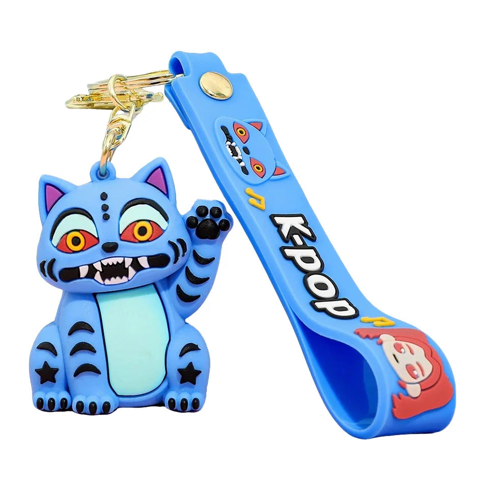 Anime Demon Hunters Girls Keychain Set with Tiger Charm