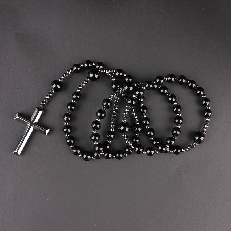 Collar con Colgante de Cruz de Piedra de Ojo de Tigre