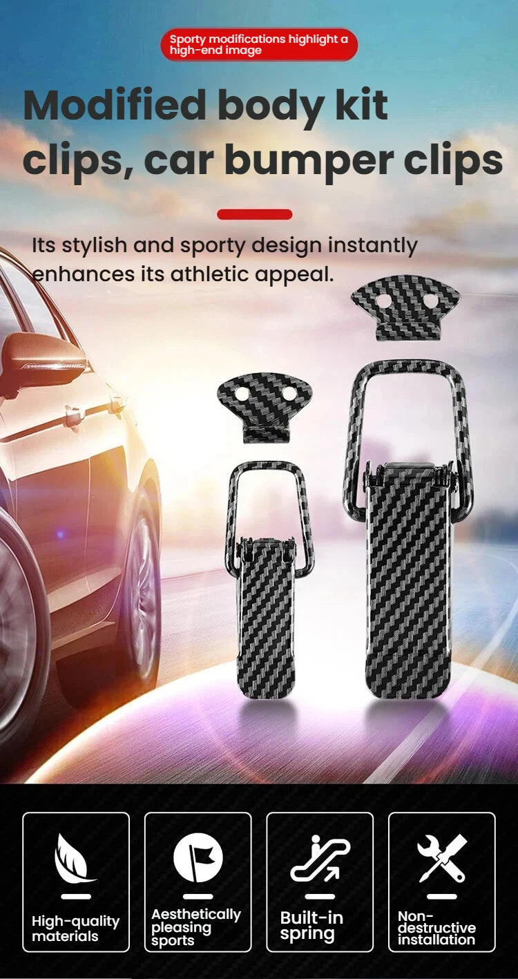 A set of modified body kit clips and car bumper clips for enhancing an athletic look.