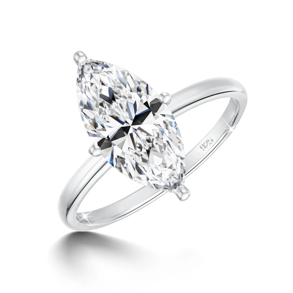 Marquise Cut Moissanite Engagement Ring in Sterling Silver