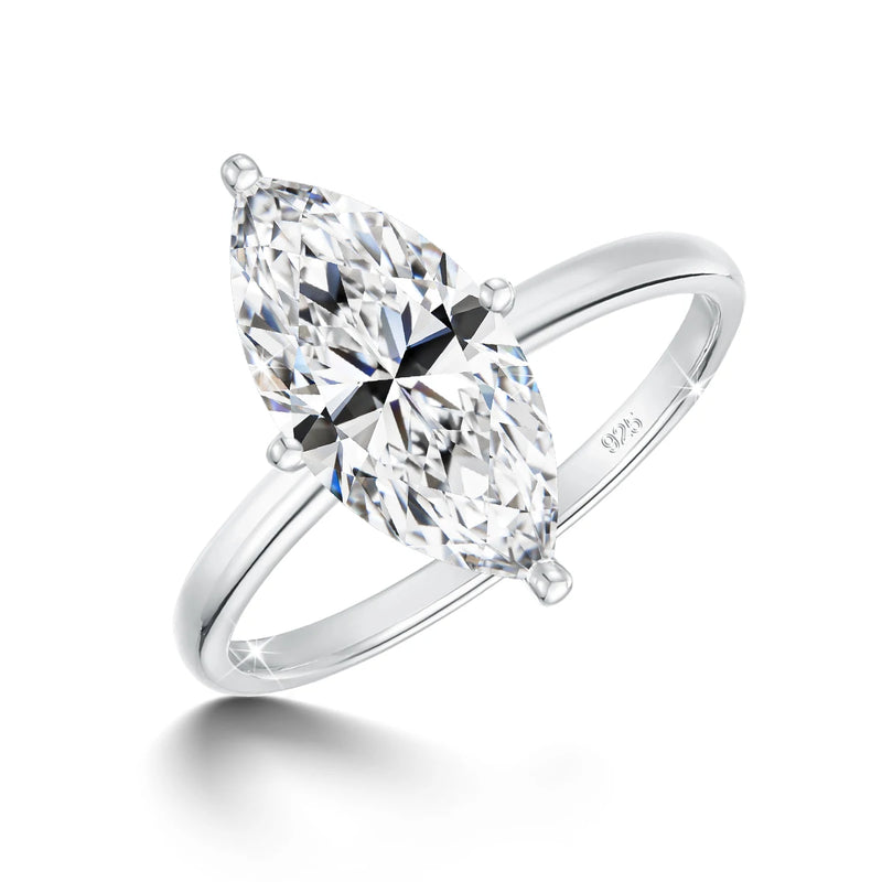 Marquise Cut Moissanite Engagement Ring in Sterling Silver