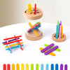 Wooden color sorting toys for toddlers featuring various colored sticks and rods for hand eye coordination practice