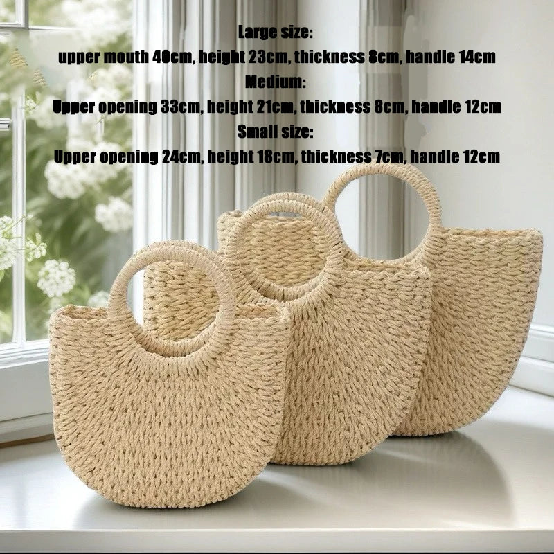 Handwoven Rattan Half-Moon Beach Bag