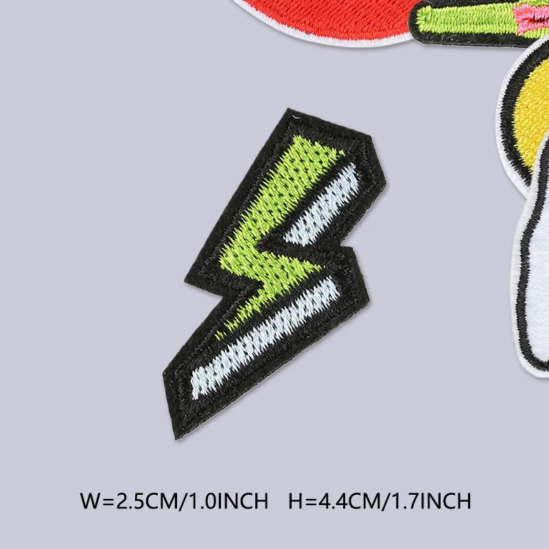 Black embroidered lightning bolt patch with neon green detailing