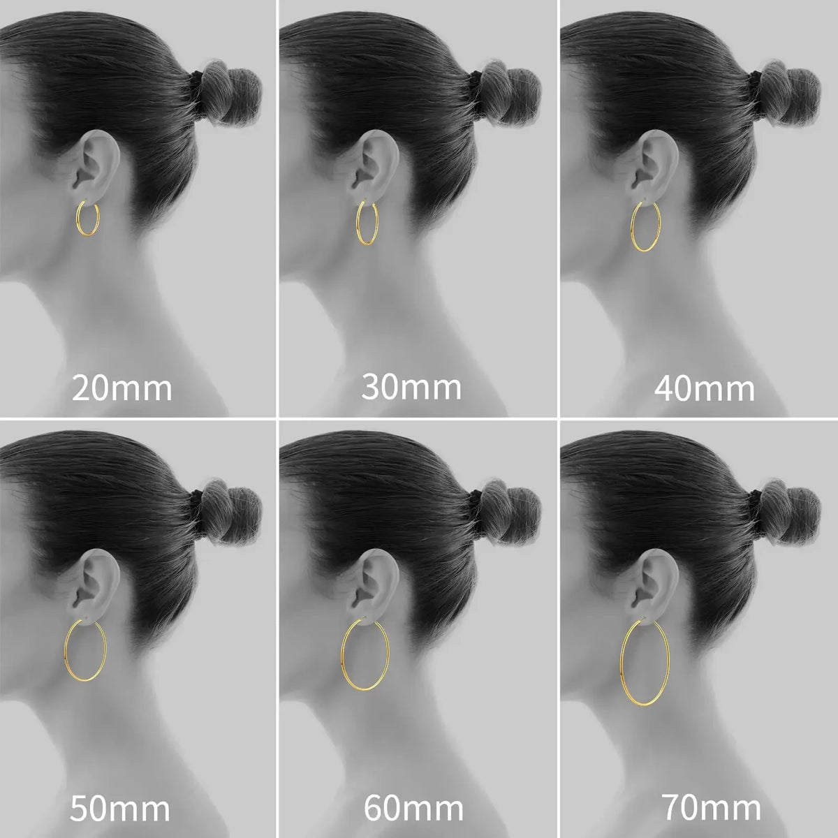 Série d'oreilles en boucle en acier inoxydable plaqué or, tailles de 20mm à 70mm
