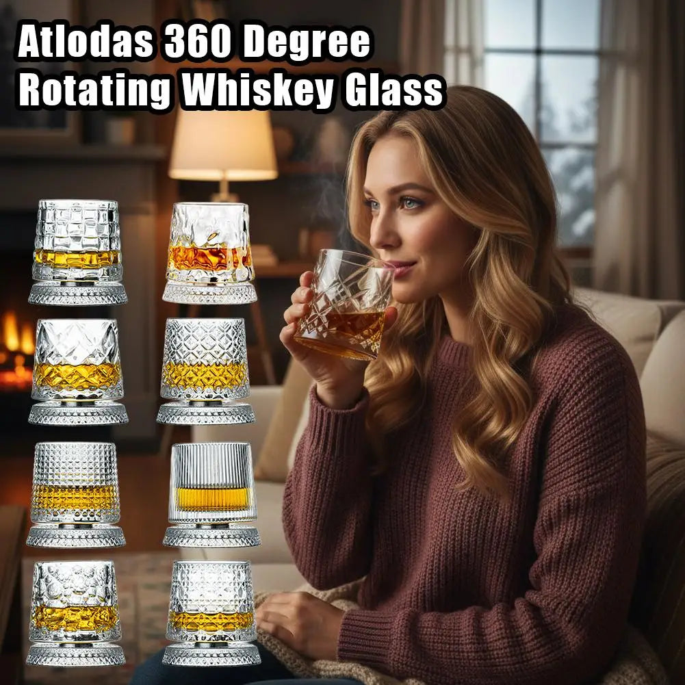 360° Rotating Whiskey Glasses (Set of 2) with Crystal Clear Glass