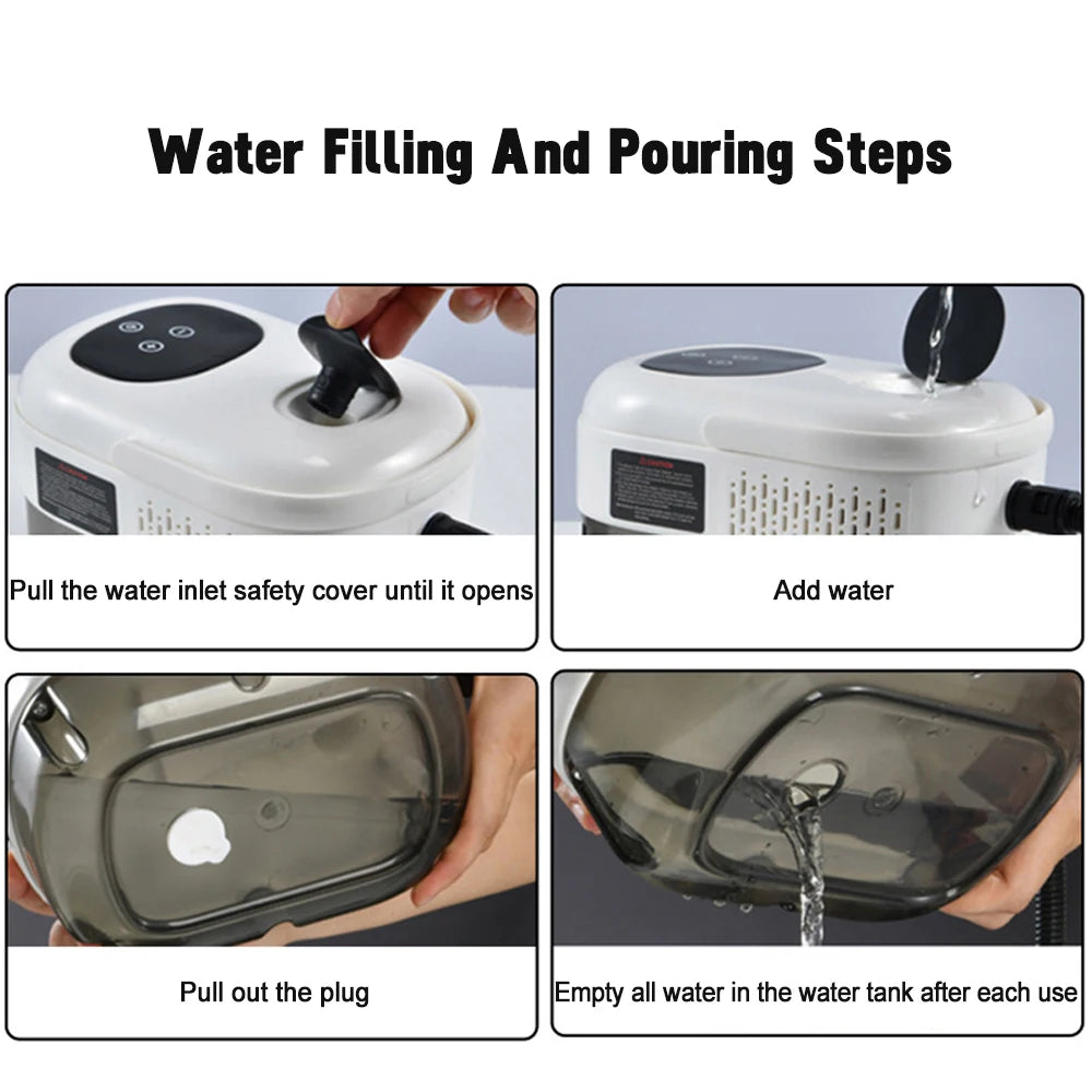 Étapes pour remplir et verser de l'eau dans un réservoir de nettoyeur à vapeur haute pression