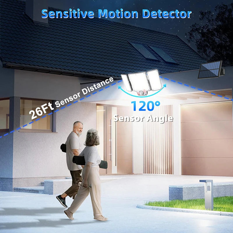 Triple-Head Solar LED Flood Light with Motion Sensor and Remote Control