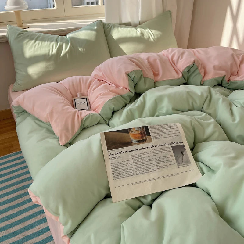 4-Piece Cotton Bedding Set with Duvet Cover, Flat Sheet, and Pillowcases