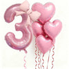 Pink Bow Heart and Number Foil Balloon Set for Celebrations