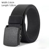 A black tactical nylon belt with a secure metal buckle shown from the side.