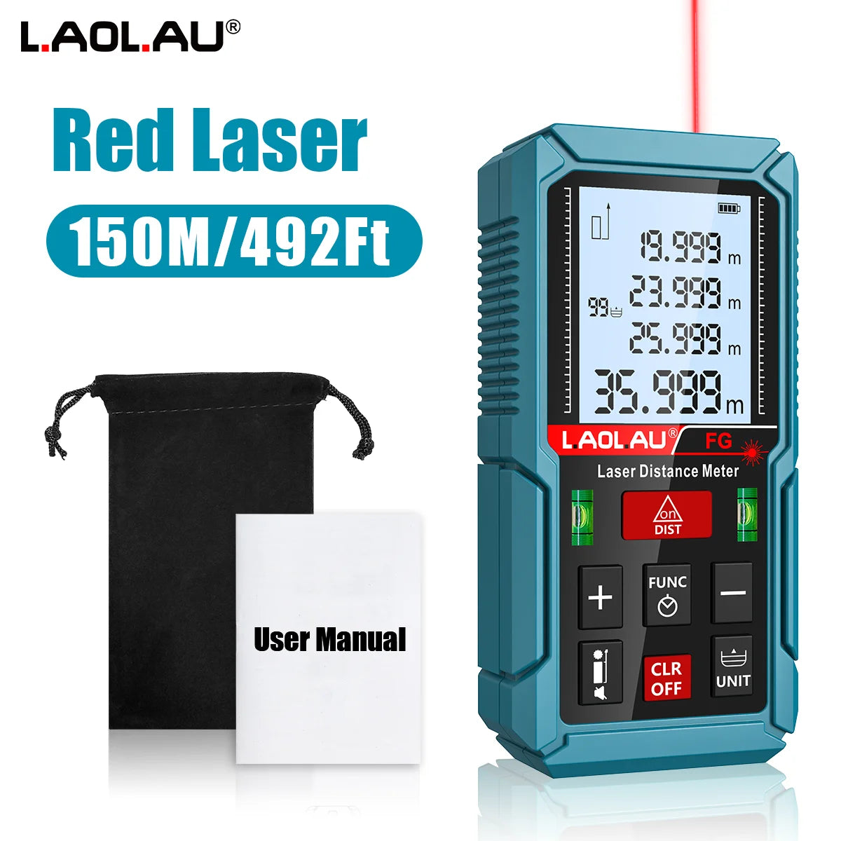 Laser Distance Meter with Backlit Display and 150m Range