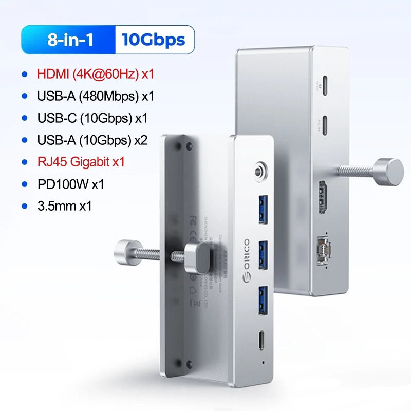 Aluminum USB 3.0 Hub with Clamp Mount for Desktops and Laptops