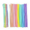 A bundle of colorful chenille craft stems in various shades of pink, yellow, green, and blue.
