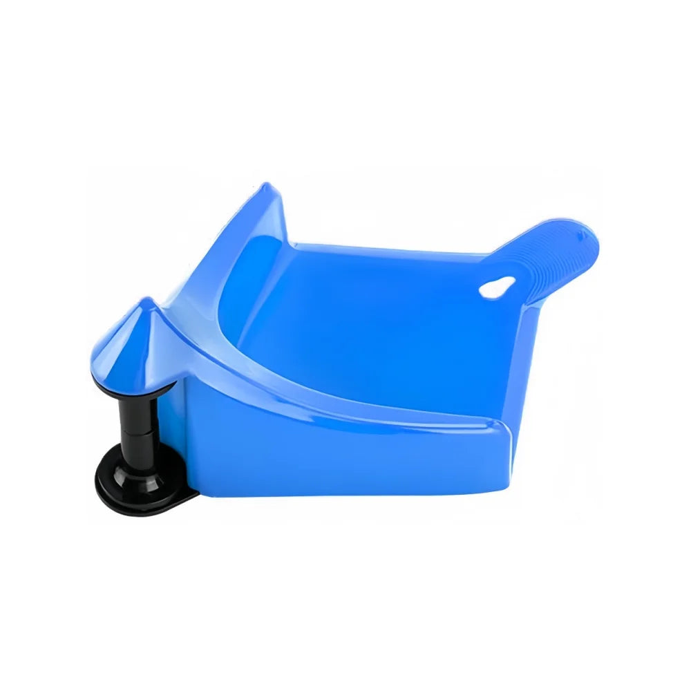 Blue car hose guide with a roller wedge designed to help guide hoses.