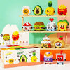 A set of cute micro building blocks featuring various food-themed figurines like a pineapple, a burger, and a lemon face.