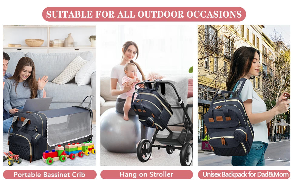 3-in-1 Diaper Bag Backpack with Foldable Changing Mat