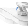 A white waterproof shower phone holder demonstrating 480° rotation and retraction design.