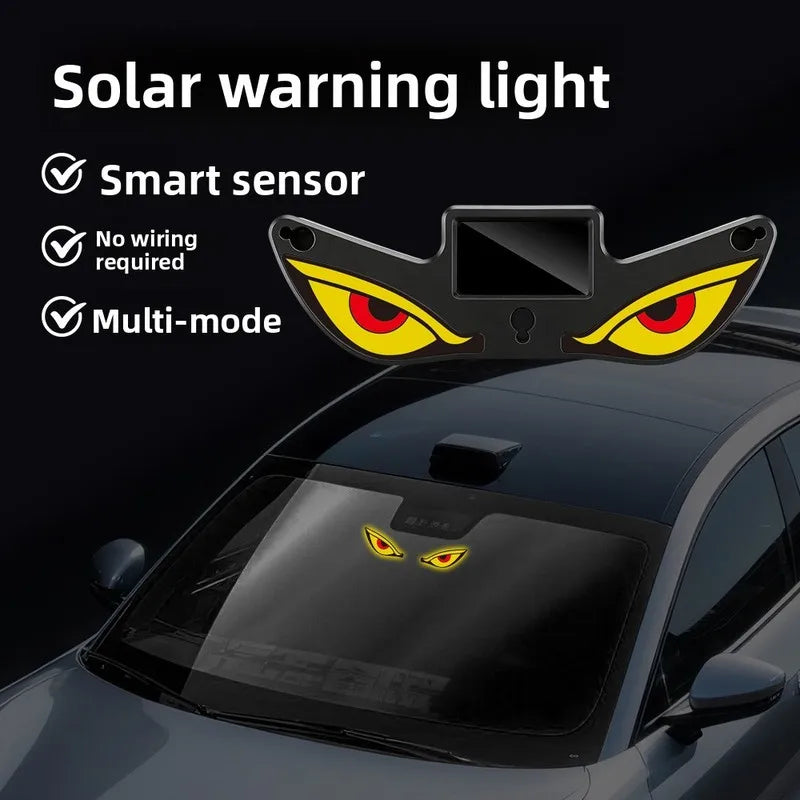 Solar warning light featuring a smart sensor and multi-mode function installed on a car window.