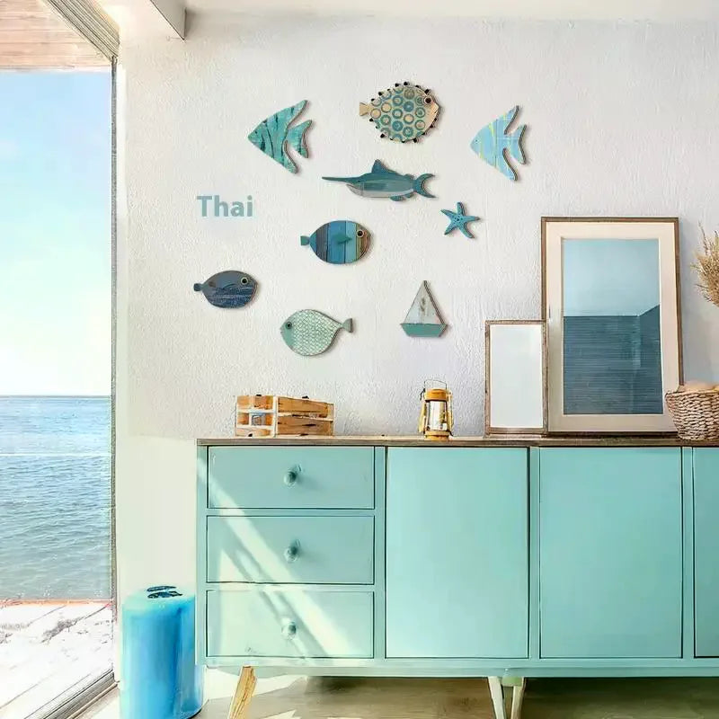 Handcrafted Wooden Fish Wall Decor Set