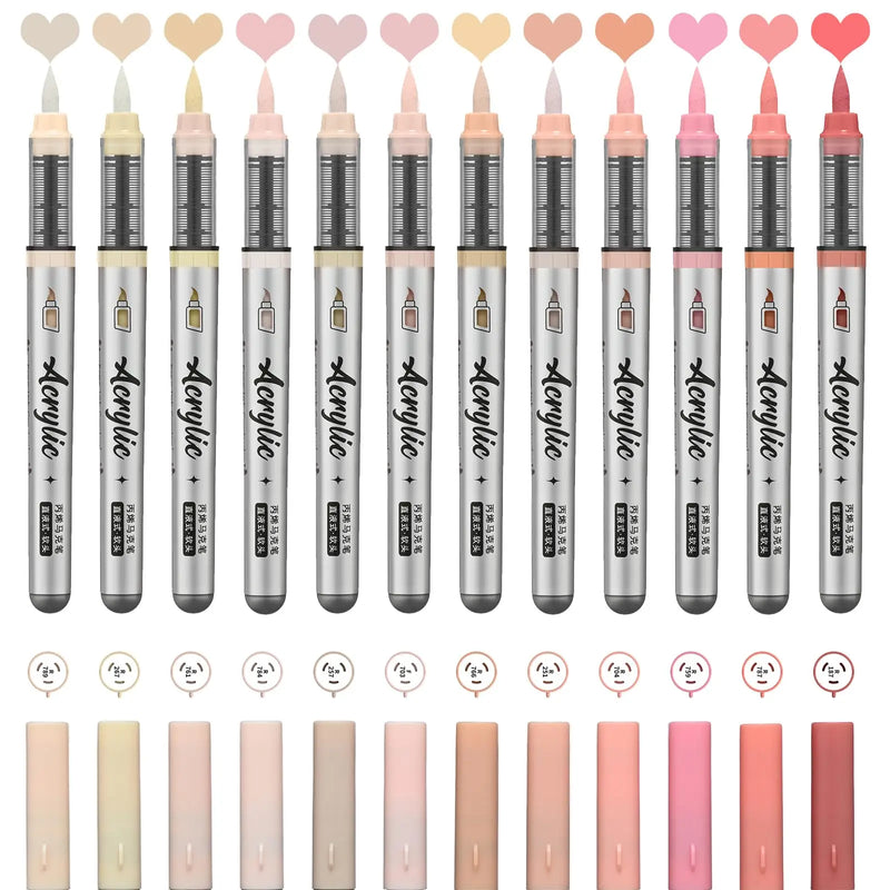 12-Piece Acrylic Paint Marker Set with Brush Tips