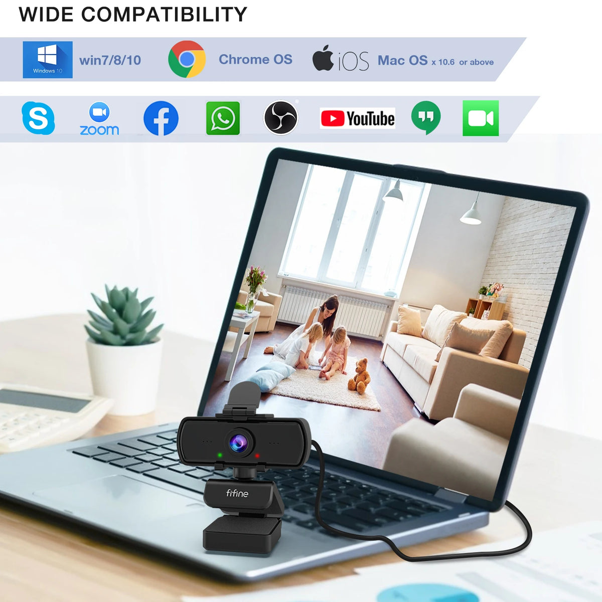 FIFINE 1440p HD Webcam with Microphone and Tripod