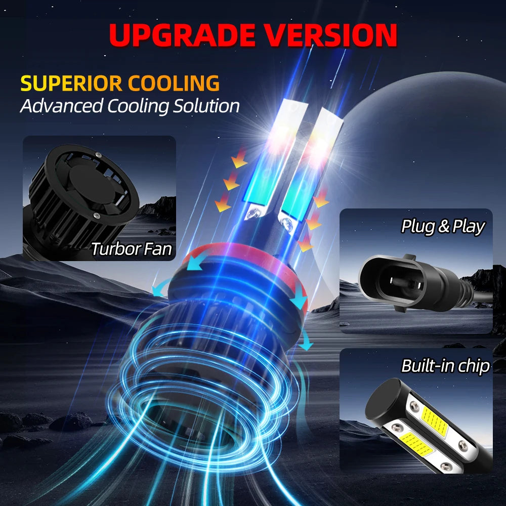 6000K/8000K LED Headlight Bulbs with Cooling Fan