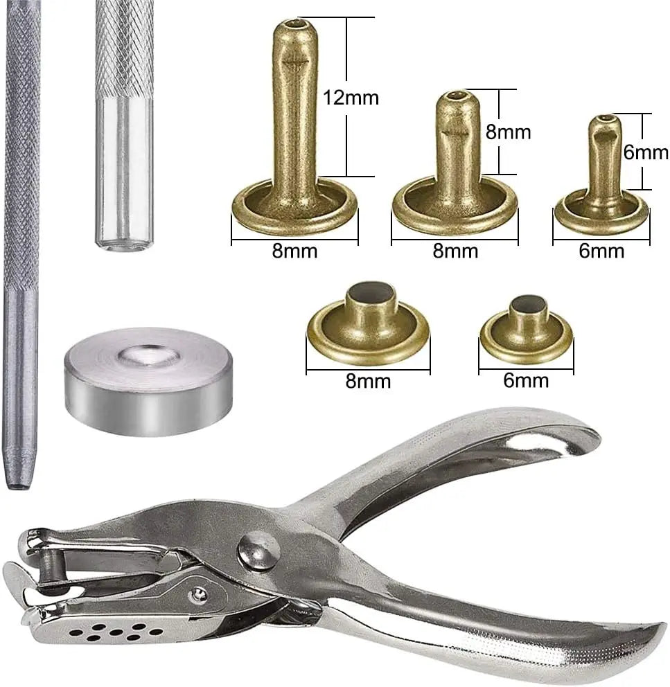 Metal Double Cap Rivets with Setting Tool Kit for Leathercraft & Repairs
