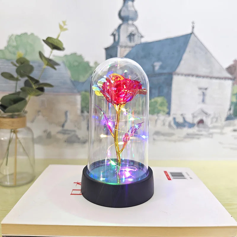 Präsentierte Rose in Glaskuppel mit LED-Beleuchtung