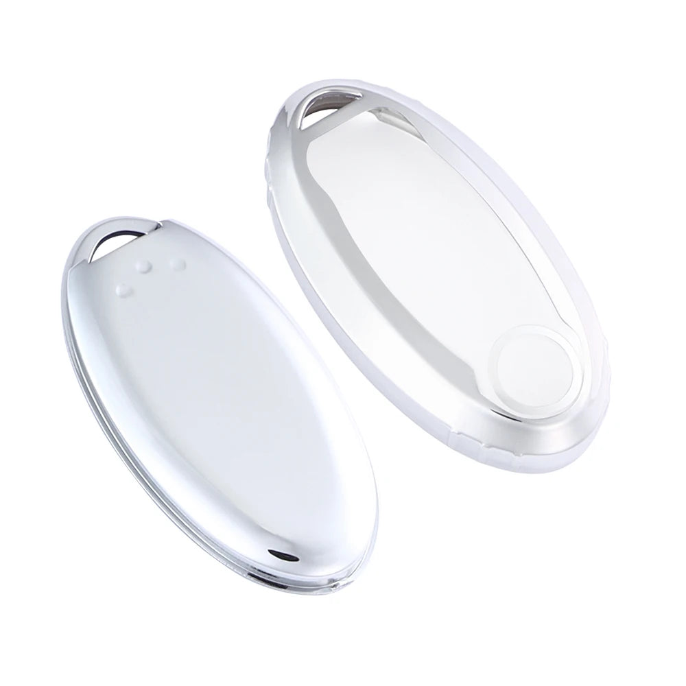 Silver silicone key fob cover for a Nissan vehicle