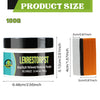 A jar of Lenrestorpst headlight yellow restorer paste, 100g, shown next to a rectangular orange and black product sample.