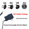 Set of four 12V safety voltage LED neon sign mounting brackets for US, EU, UK, and AU standards with a power cord.