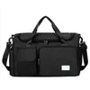 Black large capacity travel duffel bag with a shoe compartment and carrying handles