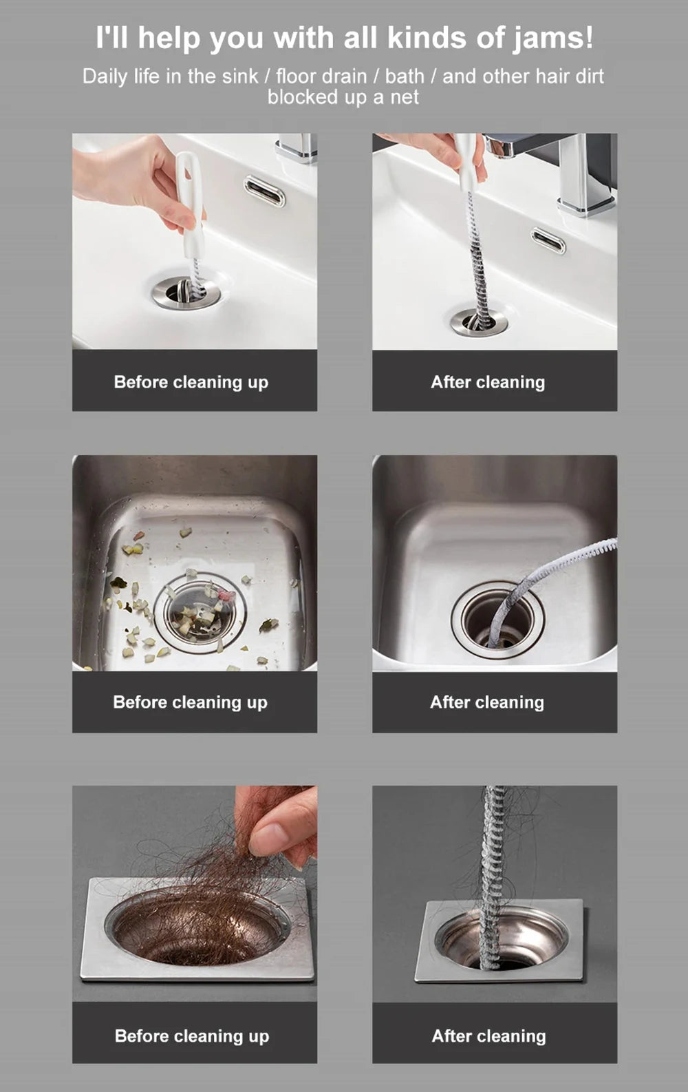 Flexible Drain Cleaning Brush for Hair and Clogs