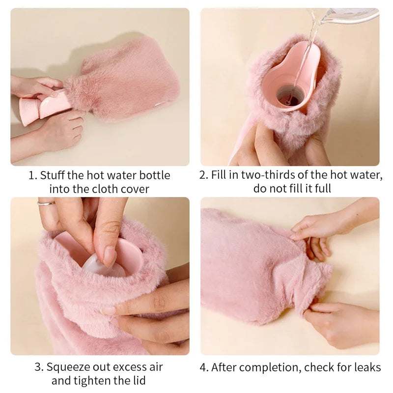 Reusable Hot Water Bottle with Soft Fleece Cover