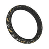 A black steering wheel cover with a camouflage pattern.