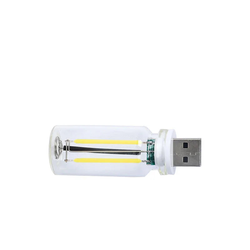 USB touch-dimmable LED night light with a warm filament glow and a white housing.