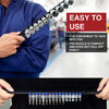 A hand holds a black socket organizer rail with multiple adjustable clips, demonstrating its ease of use.