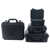 Black rugged waterproof hard case with a customizable foam insert and an open lid.