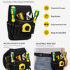 Black multi-pocket tool pouch with yellow accents shown in use with an adjustable waist belt